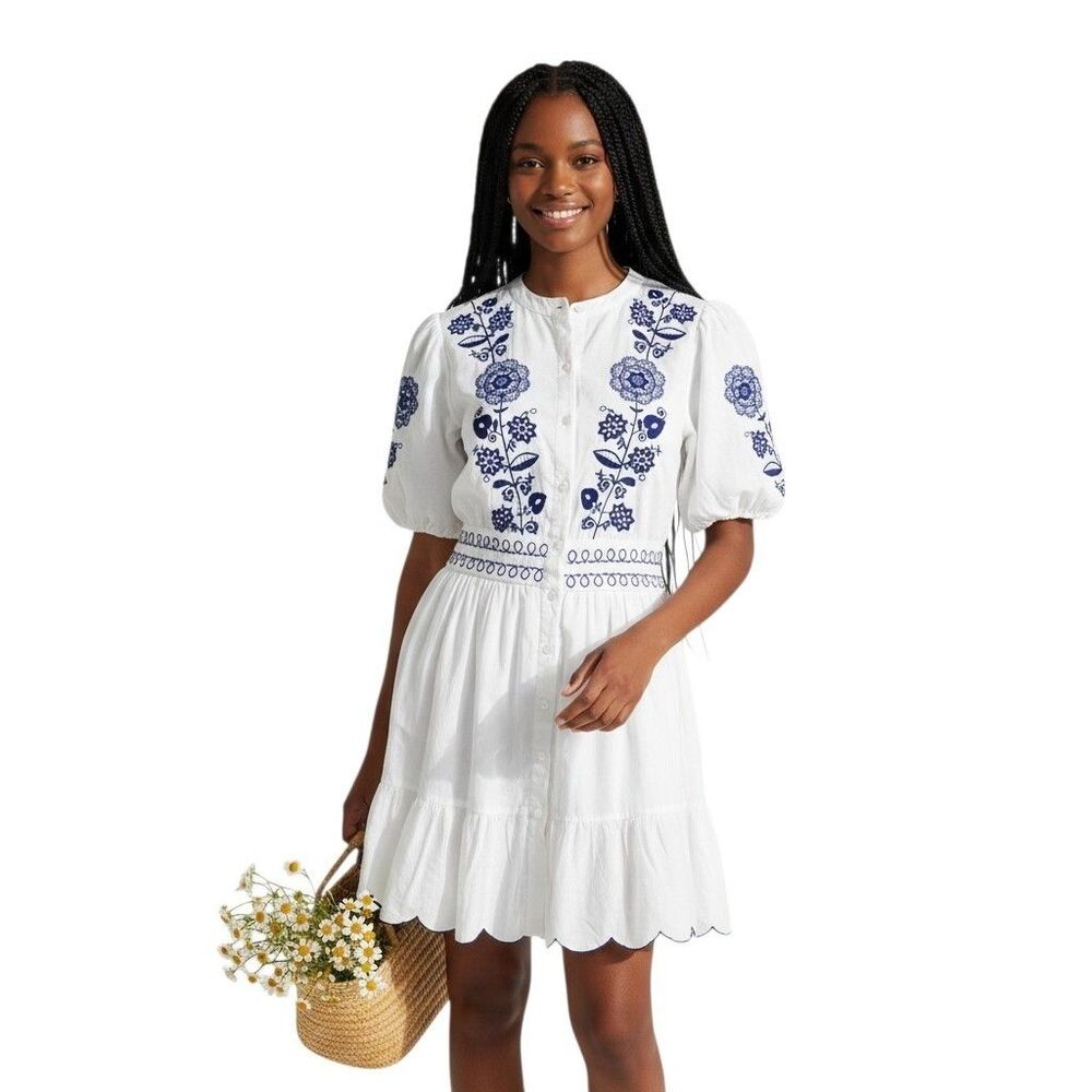 NWT Kings Road White Cotton Embroidered Dress XL